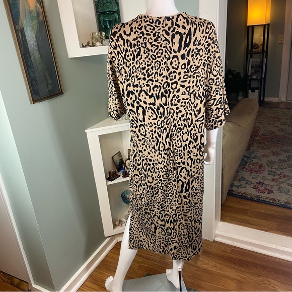 Chico's Sz 2 Leopard Dress Cheetah Midi Shift Animal Print 12/14 - Picture 10 of 13